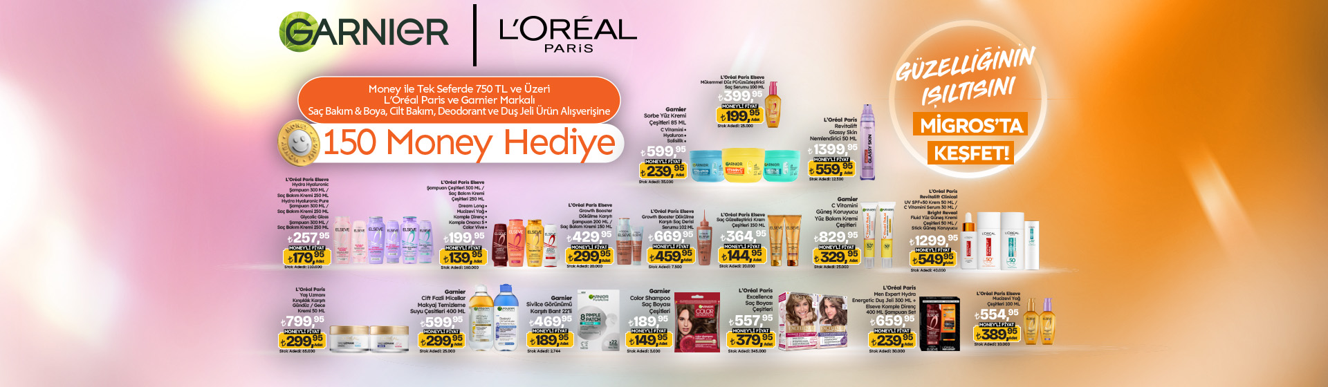 750 TL Loreal Paris veya Garnier Alışverişine 150 Money