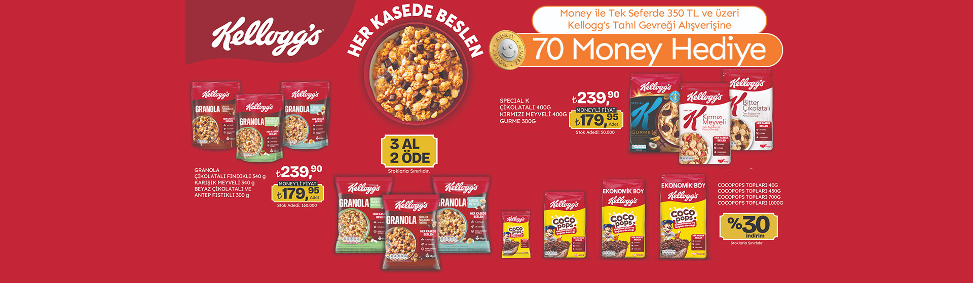 350 TL Kellogg’s Tahıl Gevreği Alışverişine 70 Money