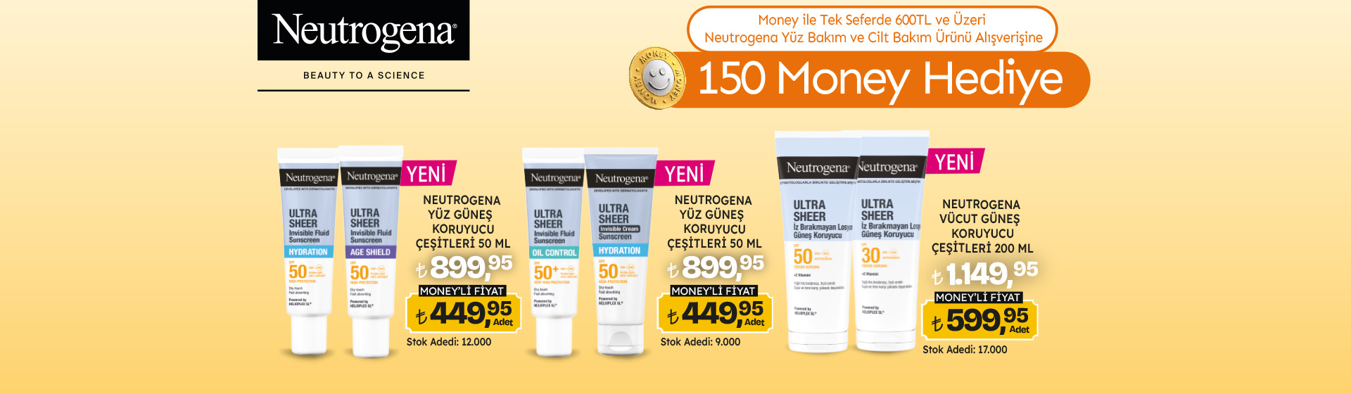 600 TL ve Üzeri Neutrogena Yüz Bakım ve Cilt Bakım Alışverişine 150 Money