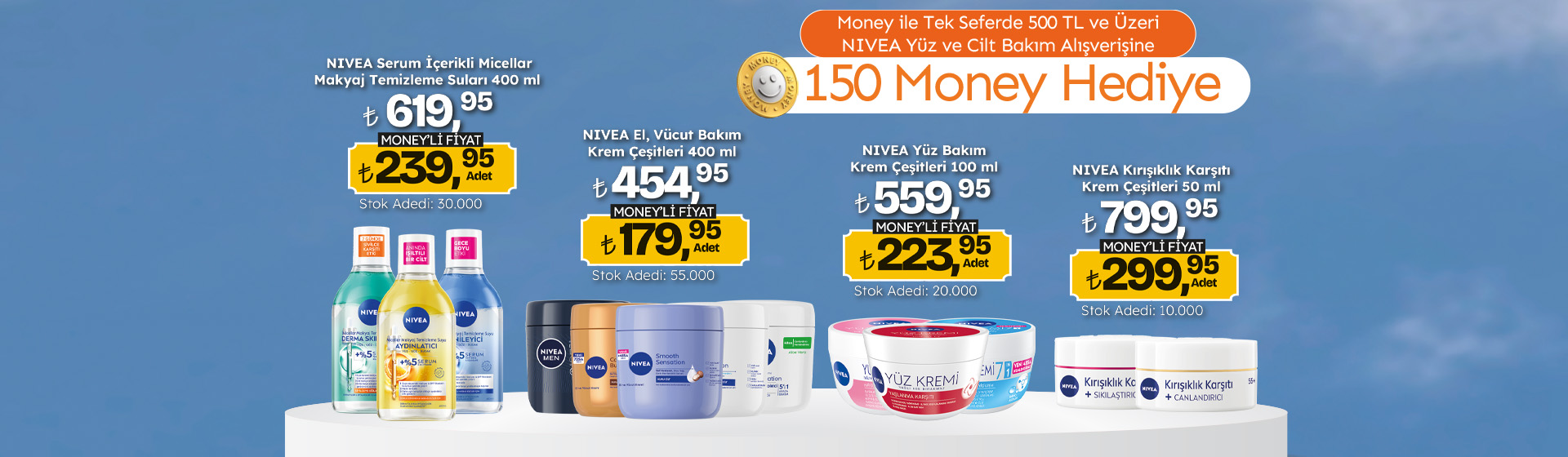 500 TL Nivea Yüz ve Cilt Bakım Alışverişine 150 Money