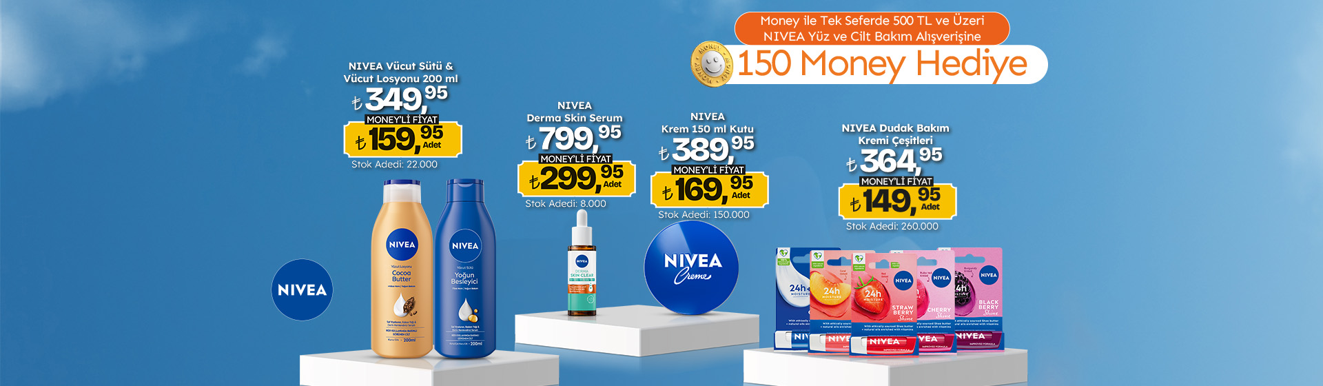 500 TL Nivea Yüz ve Cilt Bakım Ürün Alışverişine 150 Money