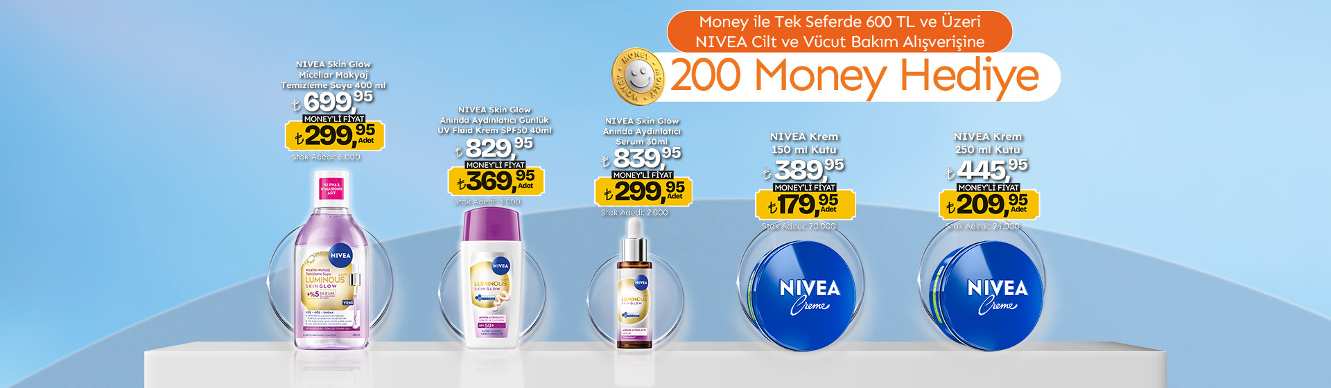 600 TL ve üzeri Nivea Yüz ve Cilt Bakım Alışverişine 200 Money