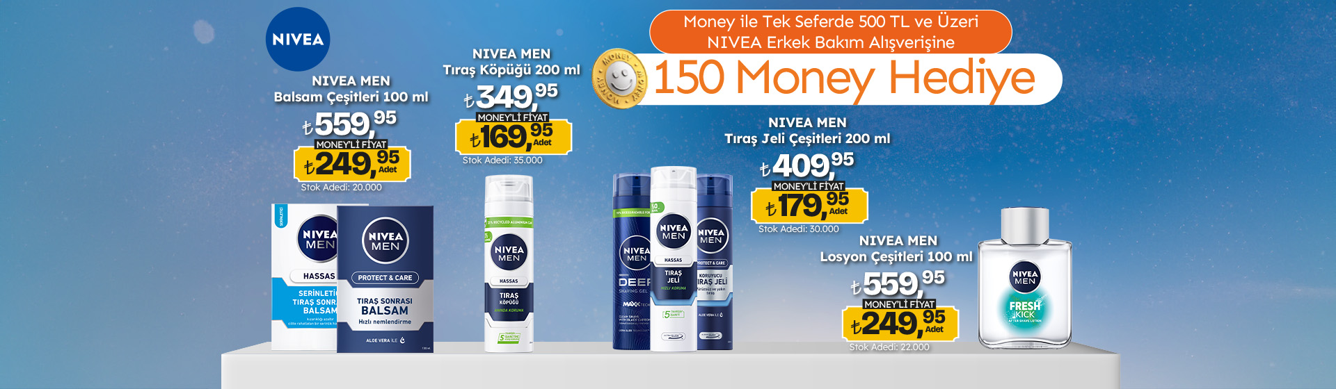 500 TL Nivea Erkek Bakım Ürün Alışverişine 150 Money