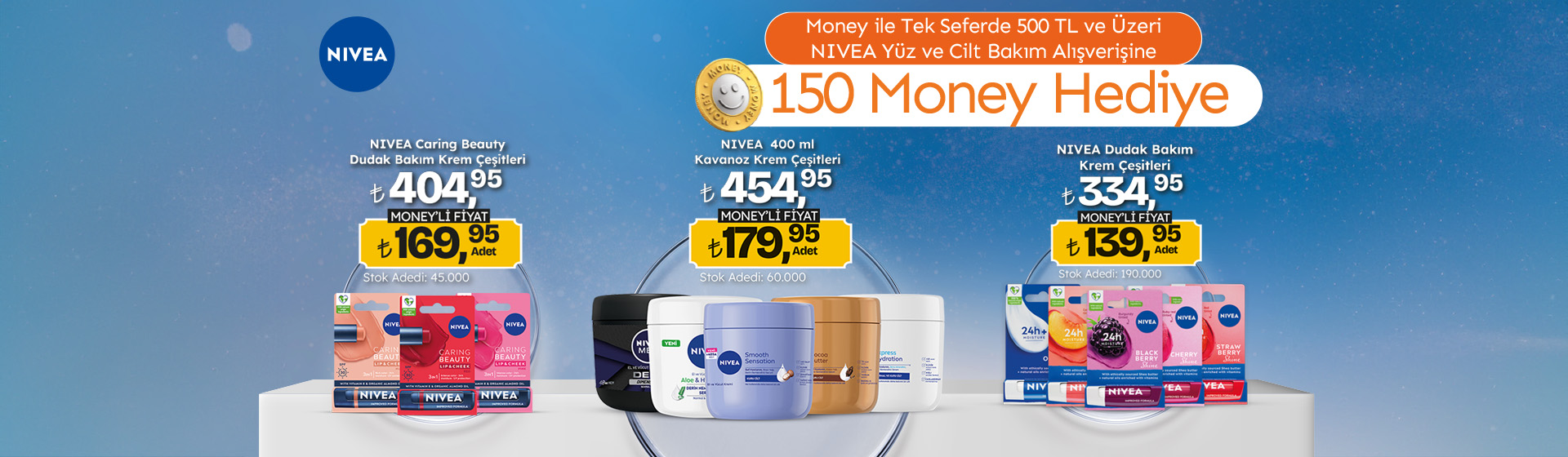 500 TL Nivea Yüz ve Cilt Bakım Ürün Alışverişine 150 Money