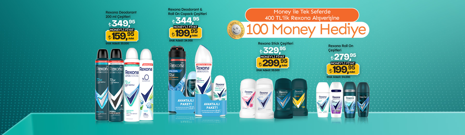 400 TL ve üzeri Rexona Alışverişine 100 Money
