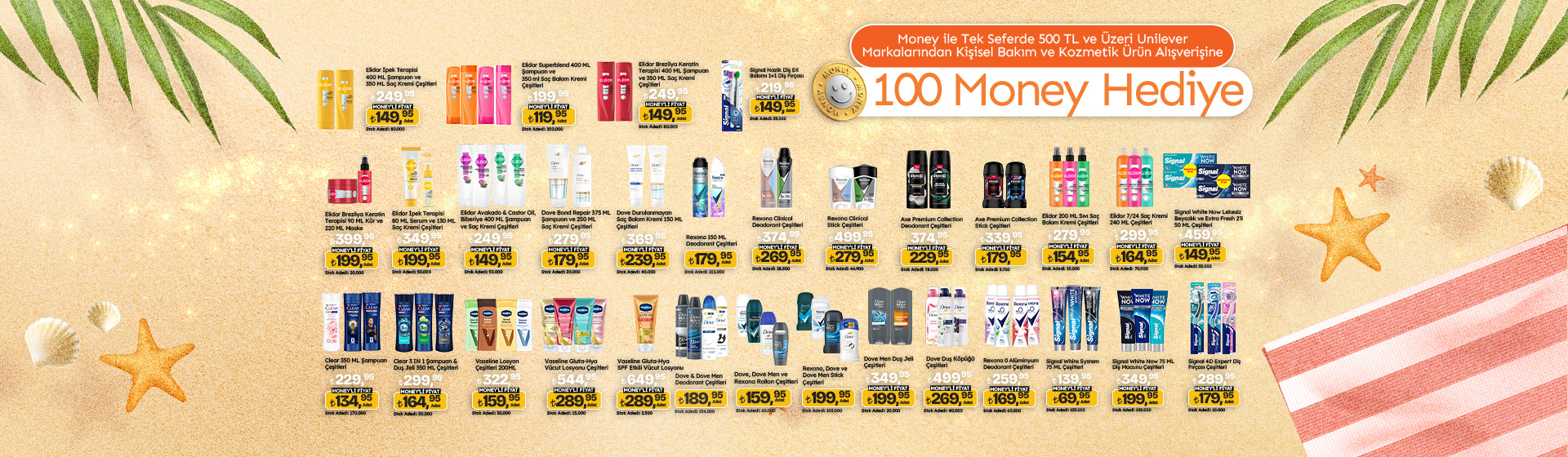 500 TL Unilever Markalı Kişisel Bakım ve Kozmetik Alışverişine 100 Money
