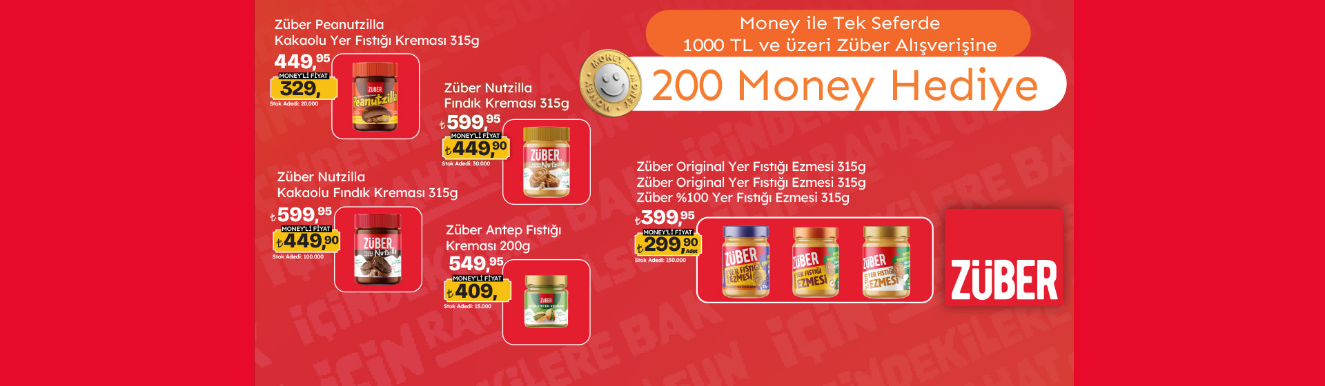 Money ile Tek Seferde 1000 TL ve üzeri Züber Alışverişine 200 Money